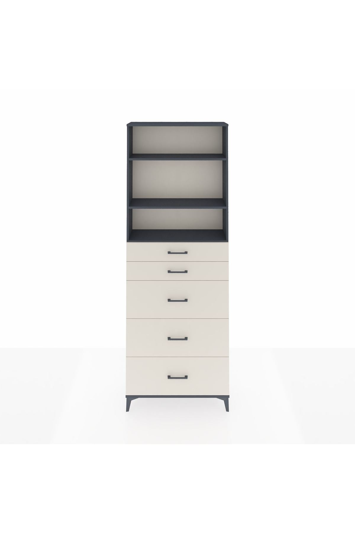 Arges Dolap 3 Raflı 5 Çekmeceli 88x30x243 Antrasit-Aytaşı