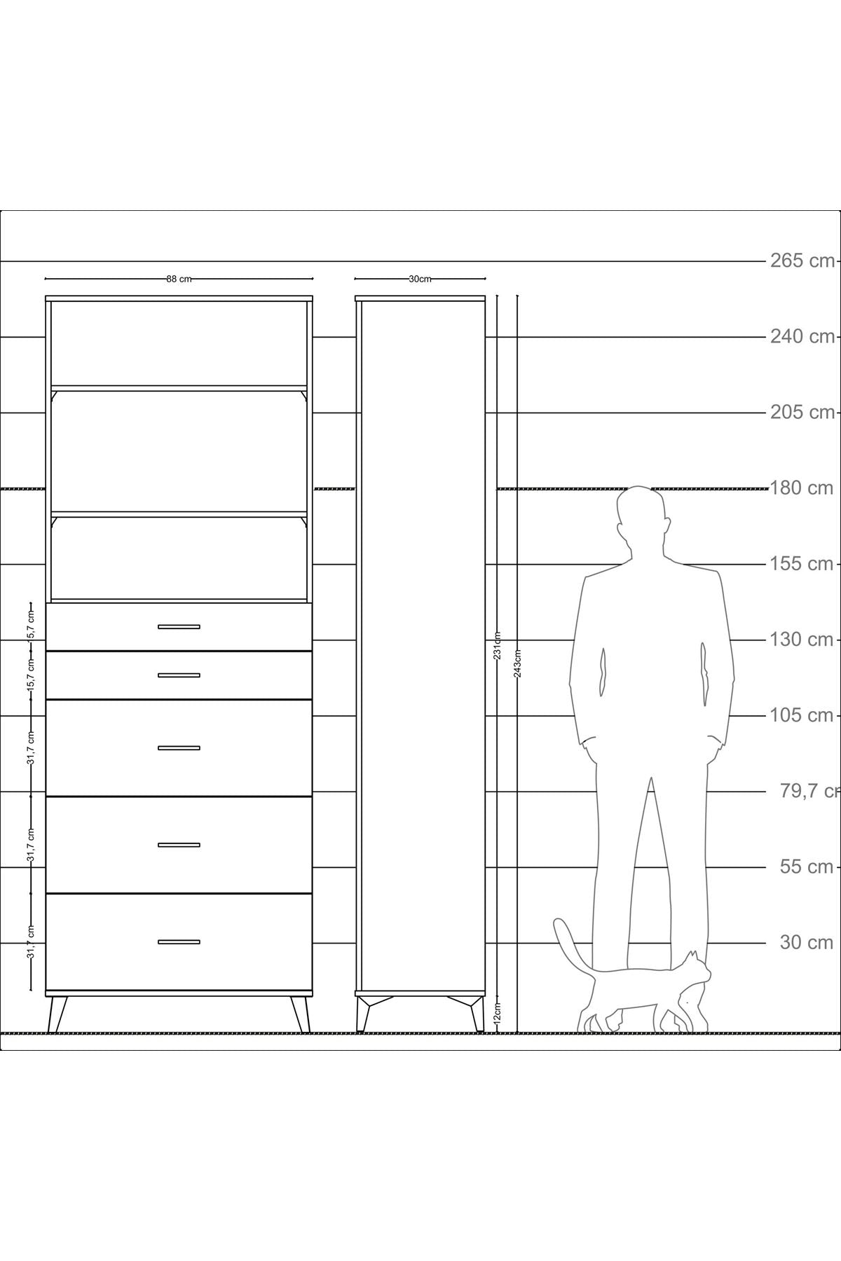 Arges Dolap 3 Raflı 5 Çekmeceli 88x30x243 Antrasit-Aytaşı