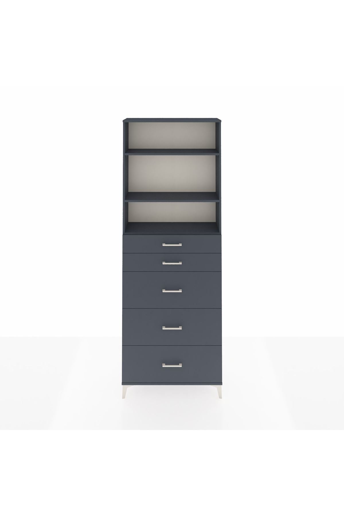 Arges Dolap 3 Raflı 5 Çekmeceli 88x30x243 Antrasit-Antrasit