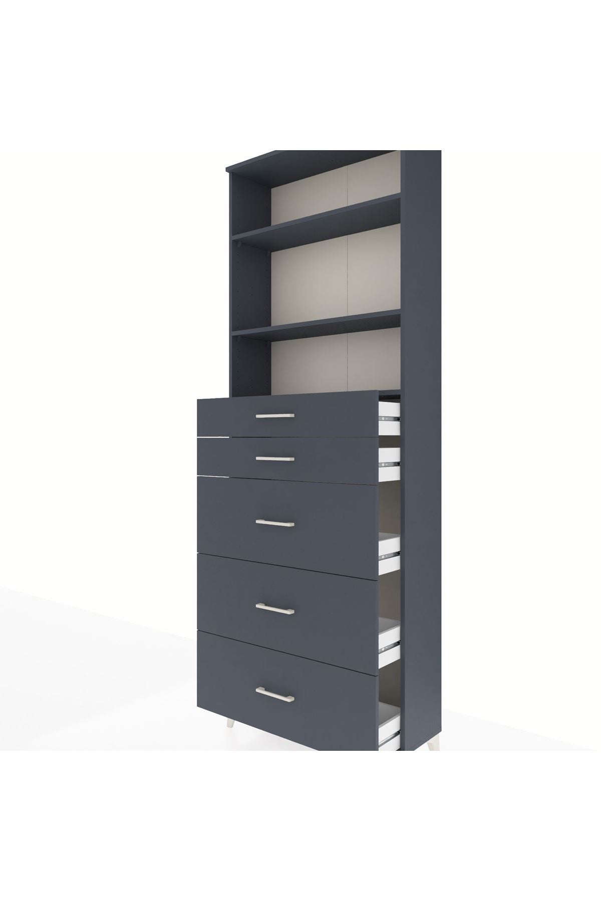 Arges Dolap 3 Raflı 5 Çekmeceli 88x30x243 Antrasit-Antrasit