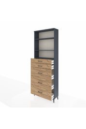 Arges Dolap 3 Raflı 5 Çekmeceli 88x30x243 Antrasit-Çam