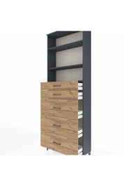 Arges Dolap 3 Raflı 5 Çekmeceli 88x30x243 Antrasit-Çam