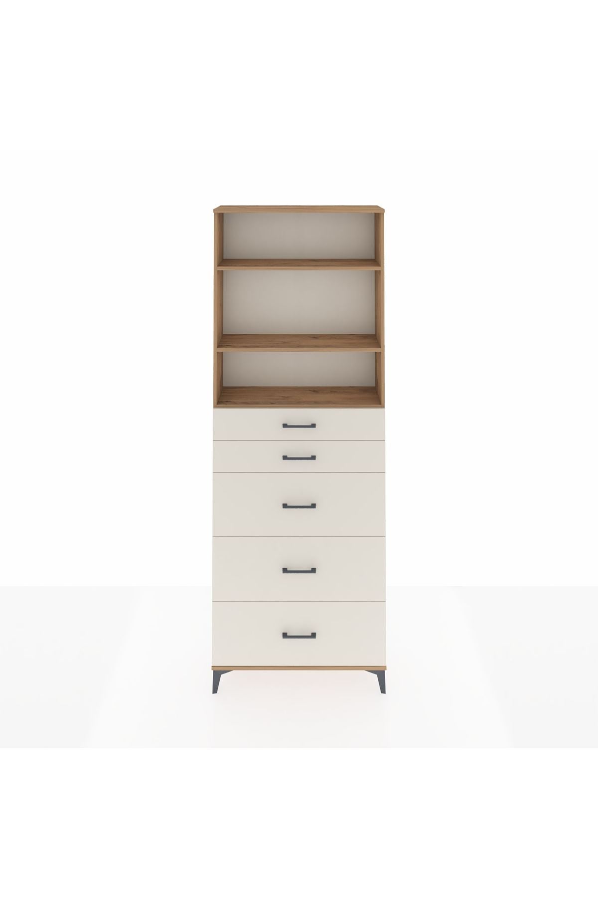 Arges Dolap 3 Raflı 5 Çekmeceli 88x30x243 Çam-Aytaşı