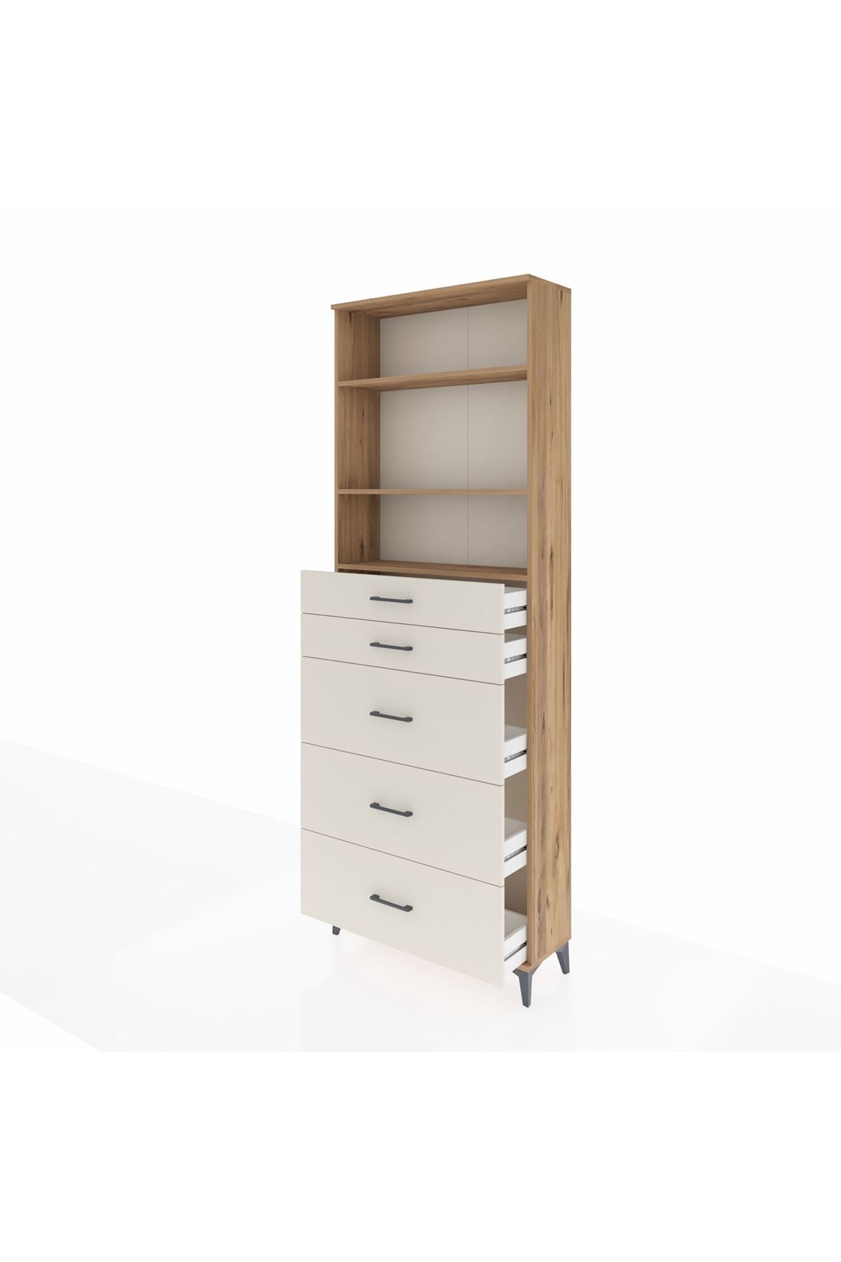 Arges Dolap 3 Raflı 5 Çekmeceli 88x30x243 Çam-Aytaşı