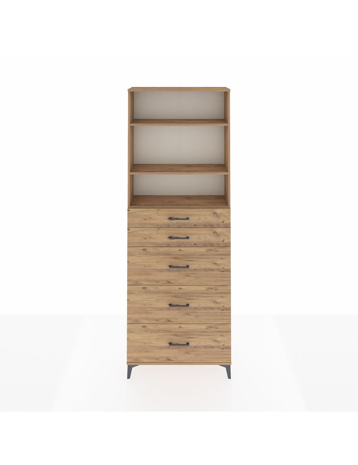 Arges Dolap 3 Raflı 5 Çekmeceli 88x30x243 Çam-Çam