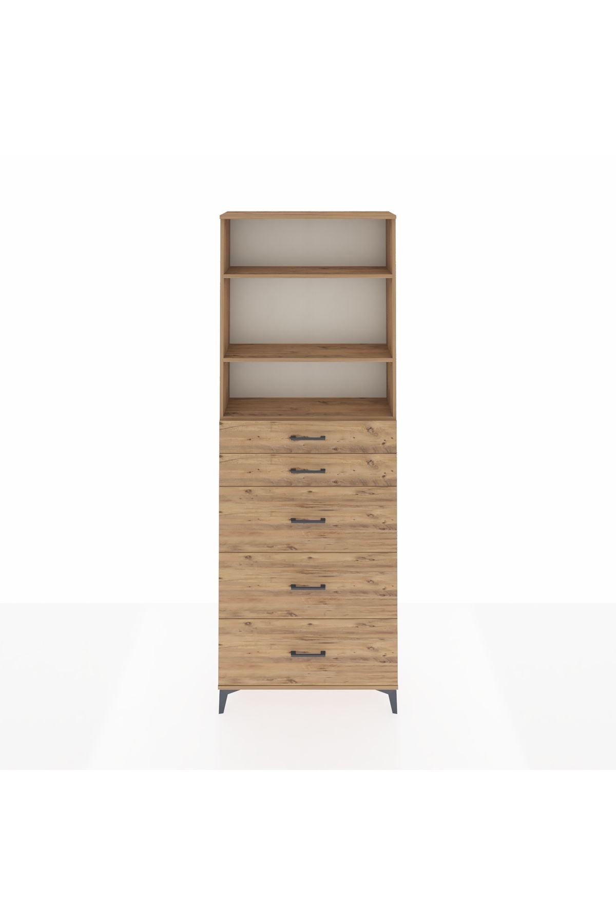 Arges Dolap 3 Raflı 5 Çekmeceli 88x30x243 Çam-Çam