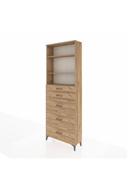 Arges Dolap 3 Raflı 5 Çekmeceli 88x30x243 Çam-Çam