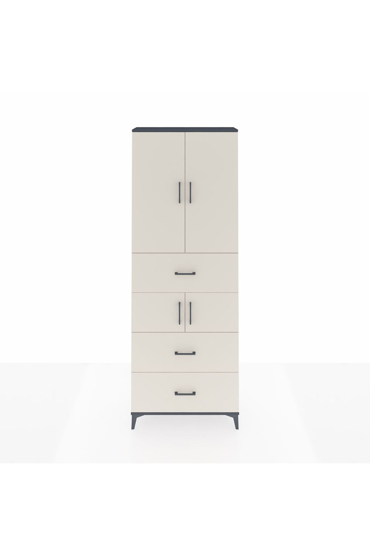 Arges Dolap 4 Raflı 3 Çekmeceli 4 Kapaklı 88x30x243 Antrasit-Aytaşı