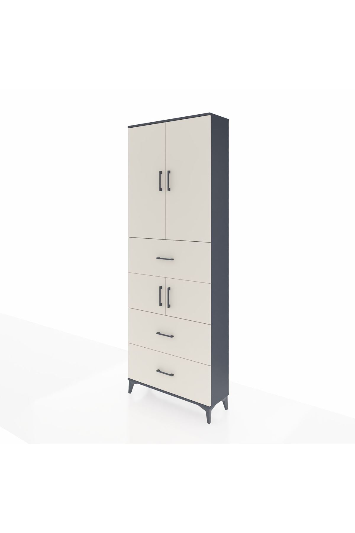 Arges Dolap 4 Raflı 3 Çekmeceli 4 Kapaklı 88x30x243 Antrasit-Aytaşı