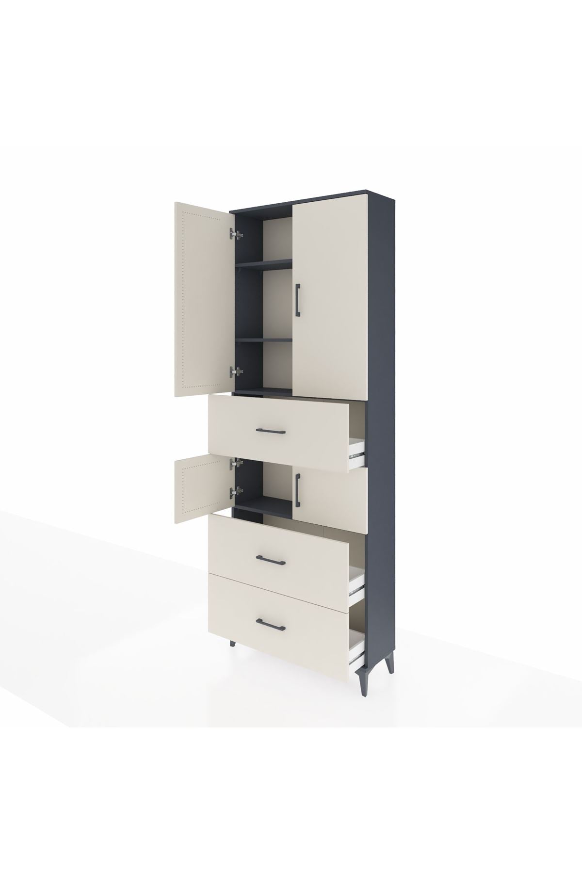 Arges Dolap 4 Raflı 3 Çekmeceli 4 Kapaklı 88x30x243 Antrasit-Aytaşı