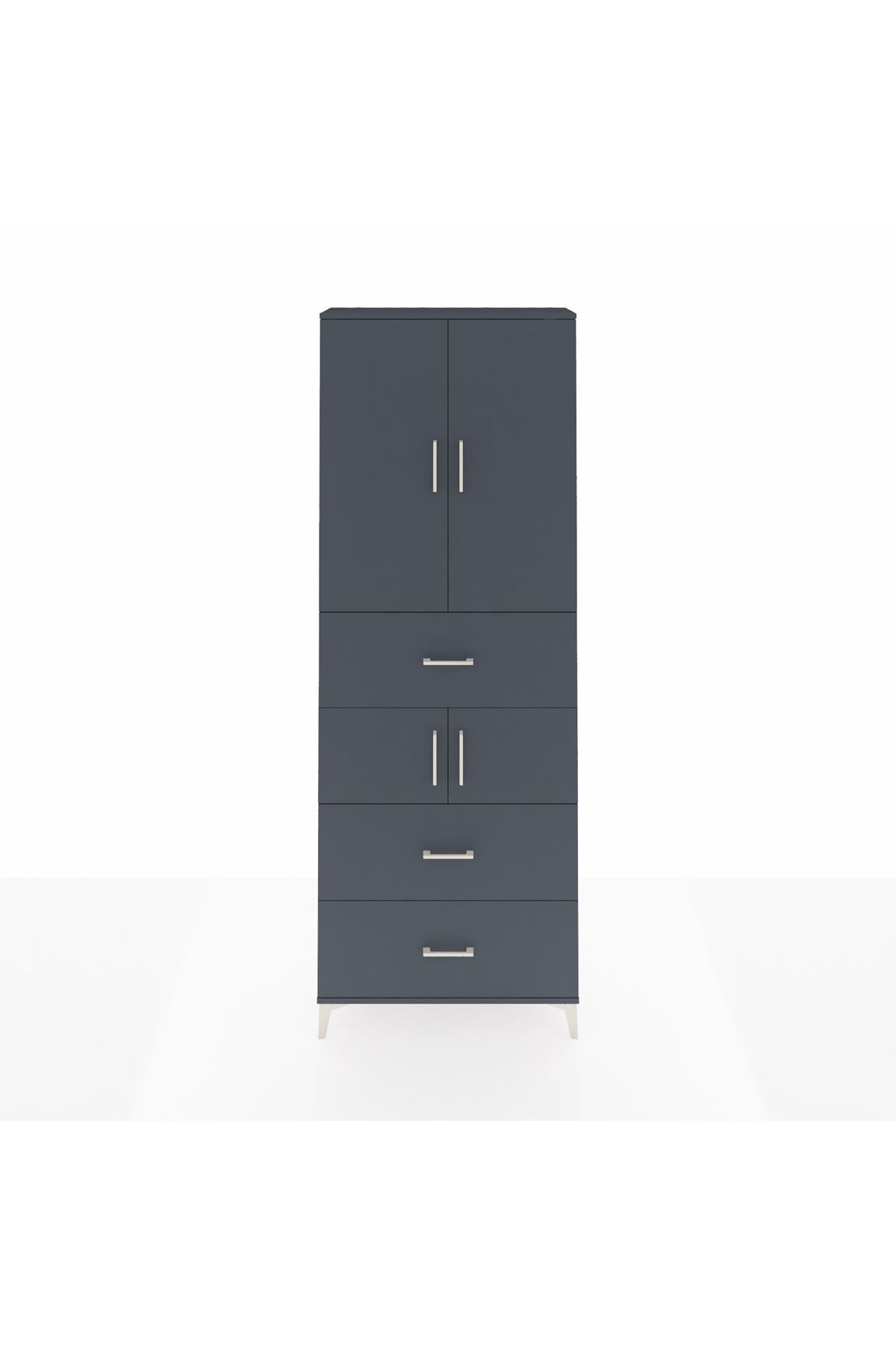 Arges Dolap 4 Raflı 3 Çekmeceli 4 Kapaklı 88x30x243 Antrasit-Antrasit