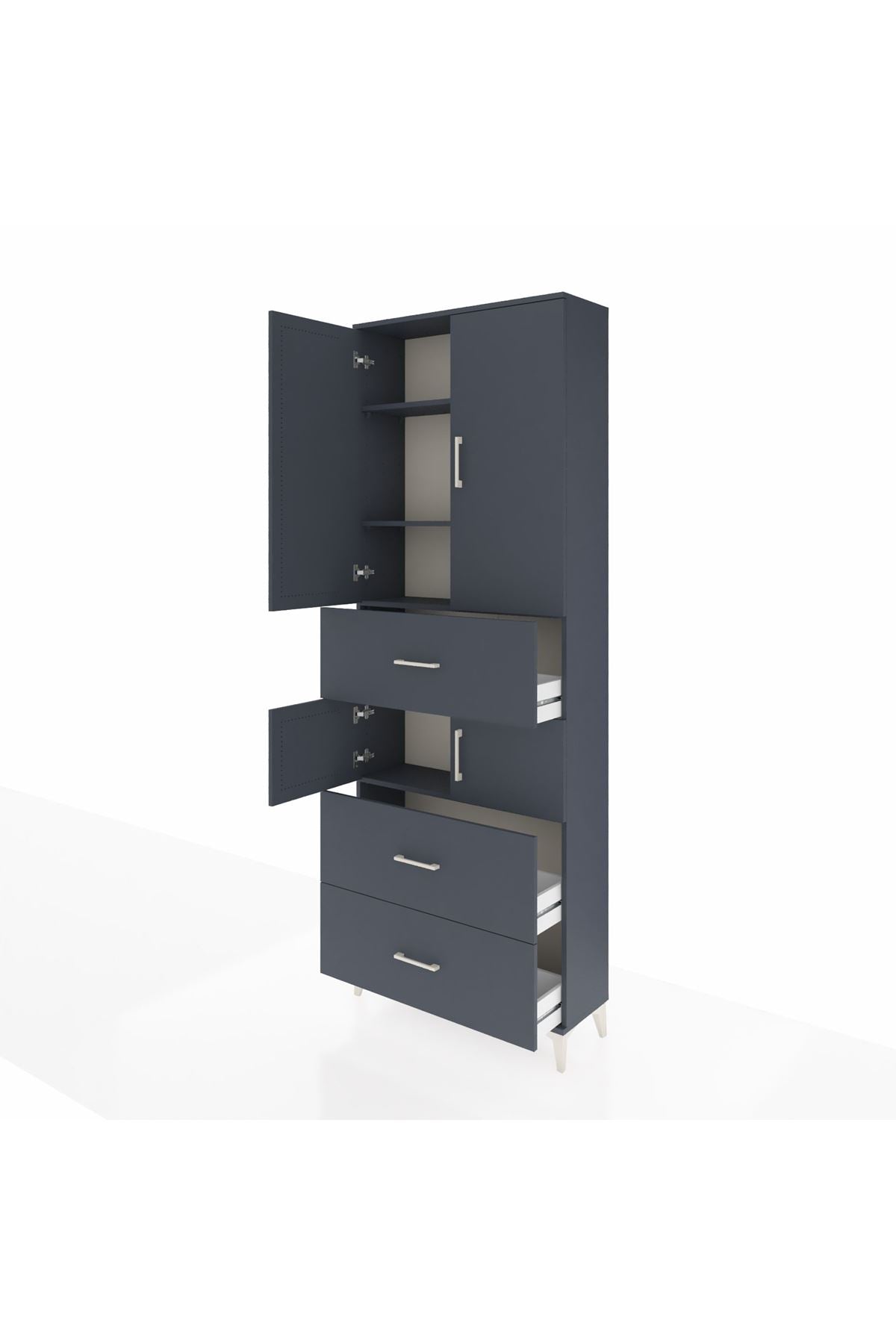 Arges Dolap 4 Raflı 3 Çekmeceli 4 Kapaklı 88x30x243 Antrasit-Antrasit