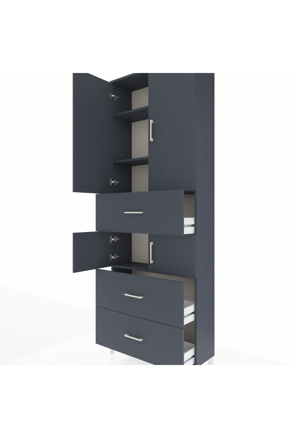 Arges Dolap 4 Raflı 3 Çekmeceli 4 Kapaklı 88x30x243 Antrasit-Antrasit