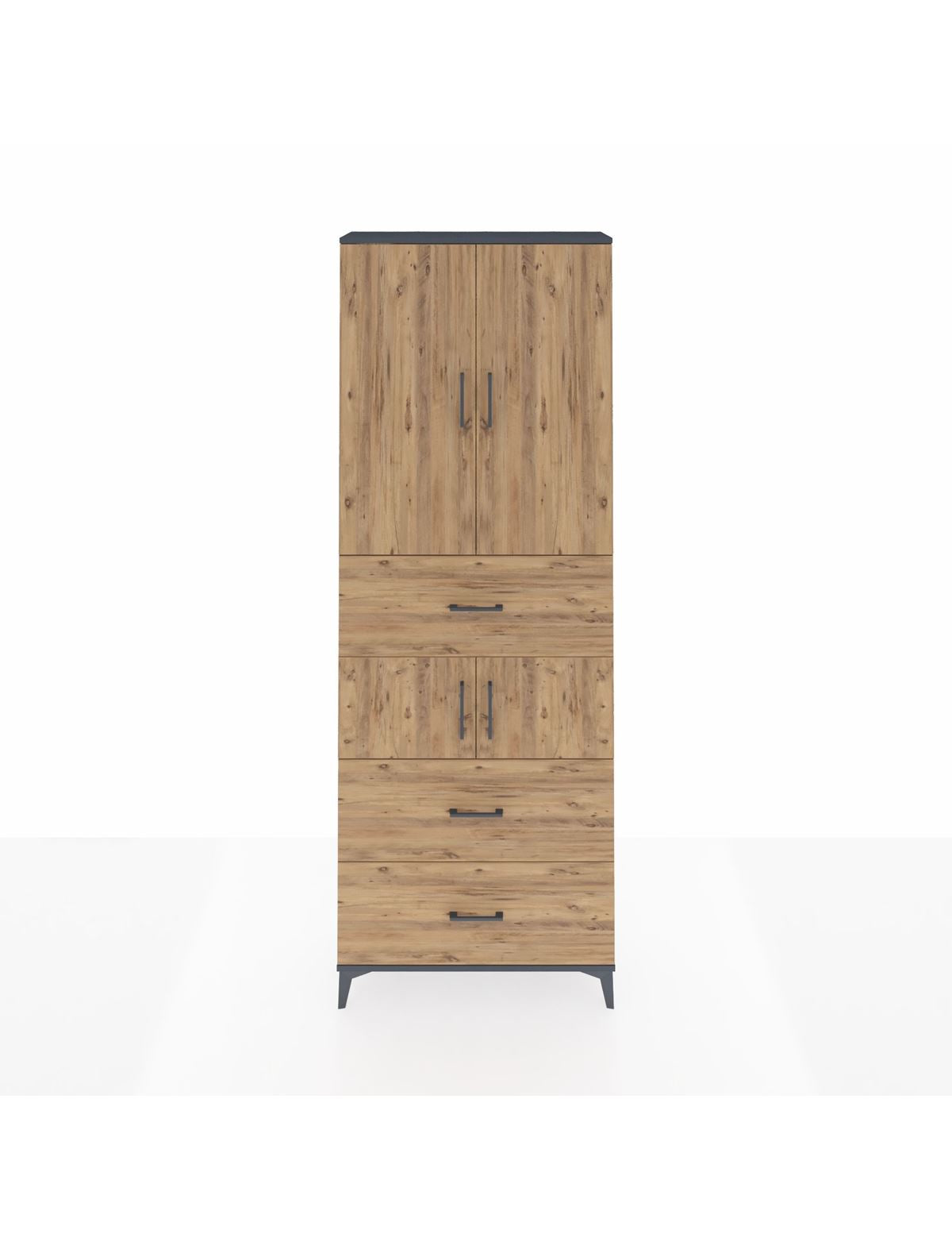 Arges Dolap 4 Raflı 3 Çekmeceli 4 Kapaklı 88x30x243 Antrasit-Çam