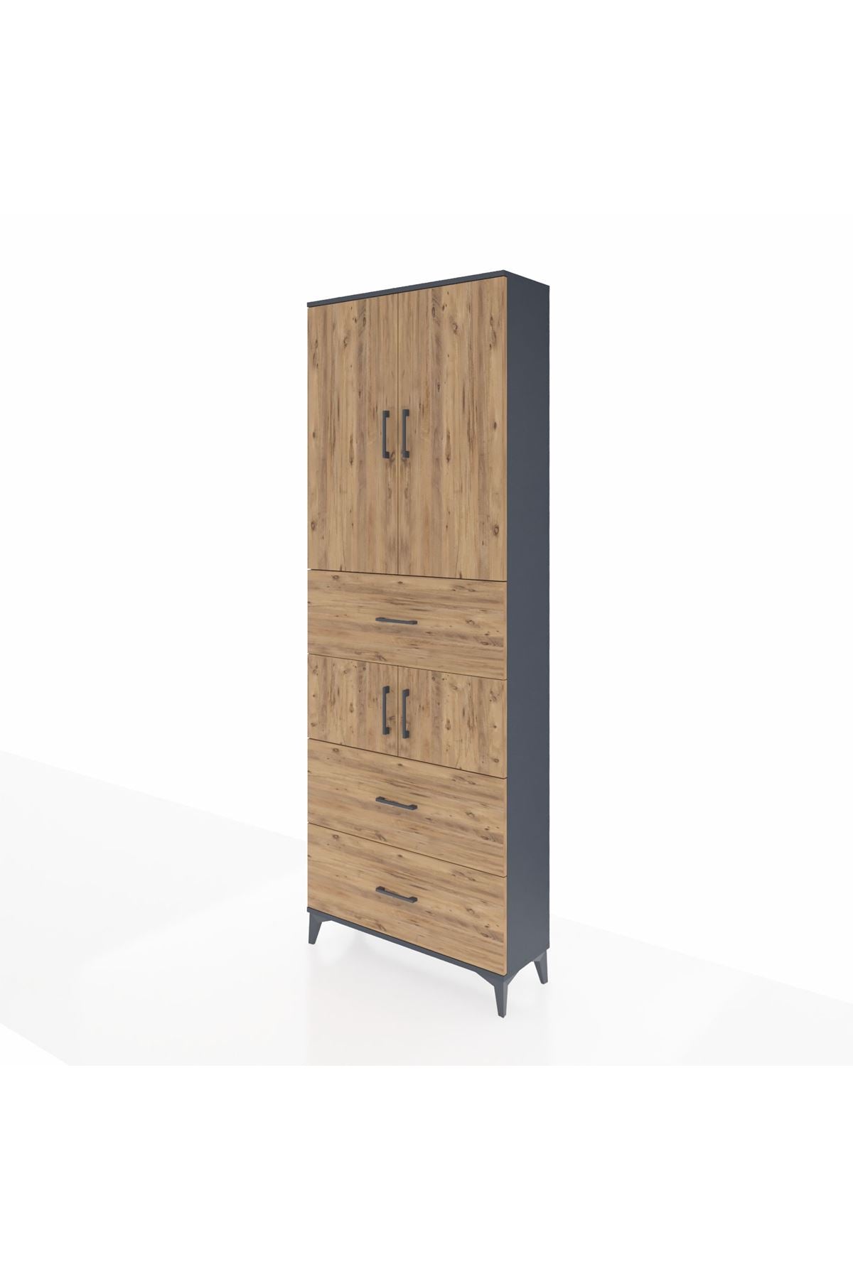 Arges Dolap 4 Raflı 3 Çekmeceli 4 Kapaklı 88x30x243 Antrasit-Çam