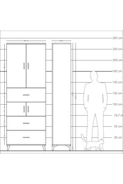 Arges Dolap 4 Raflı 3 Çekmeceli 4 Kapaklı 88x30x243 Antrasit-Çam