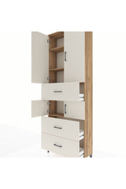 Arges Dolap 4 Raflı 3 Çekmeceli 4 Kapaklı 88x30x243 Çam-Aytaşı