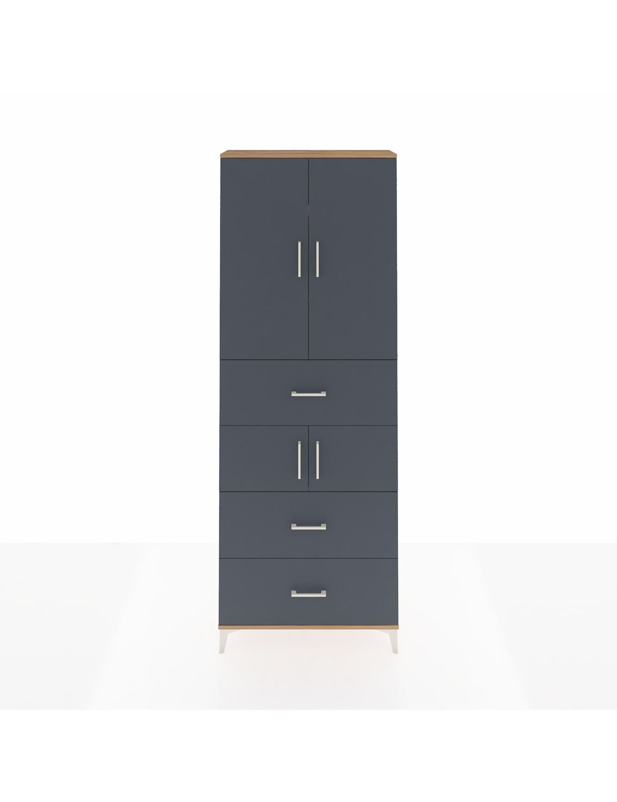 Arges Dolap 4 Raflı 3 Çekmeceli 4 Kapaklı 88x30x243 Çam-Antrasit