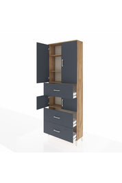 Arges Dolap 4 Raflı 3 Çekmeceli 4 Kapaklı 88x30x243 Çam-Antrasit