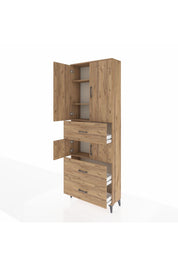 Arges Dolap 4 Raflı 3 Çekmeceli 4 Kapaklı 88x30x243 Çam-Çam