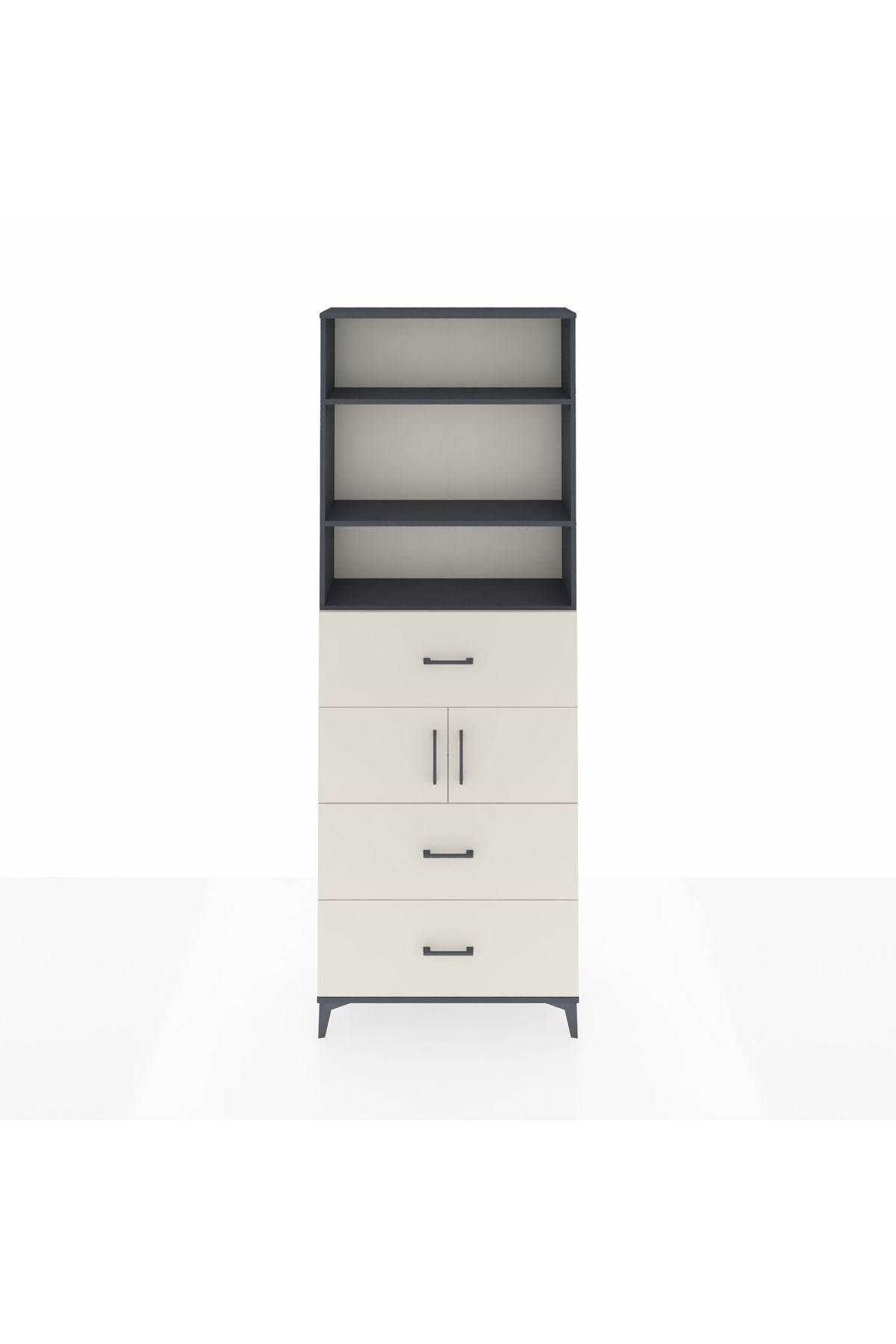 Arges Dolap 4 Raflı 3 Çekmeceli 2 Kapaklı 88x30x243 Antrasit-Aytaşı
