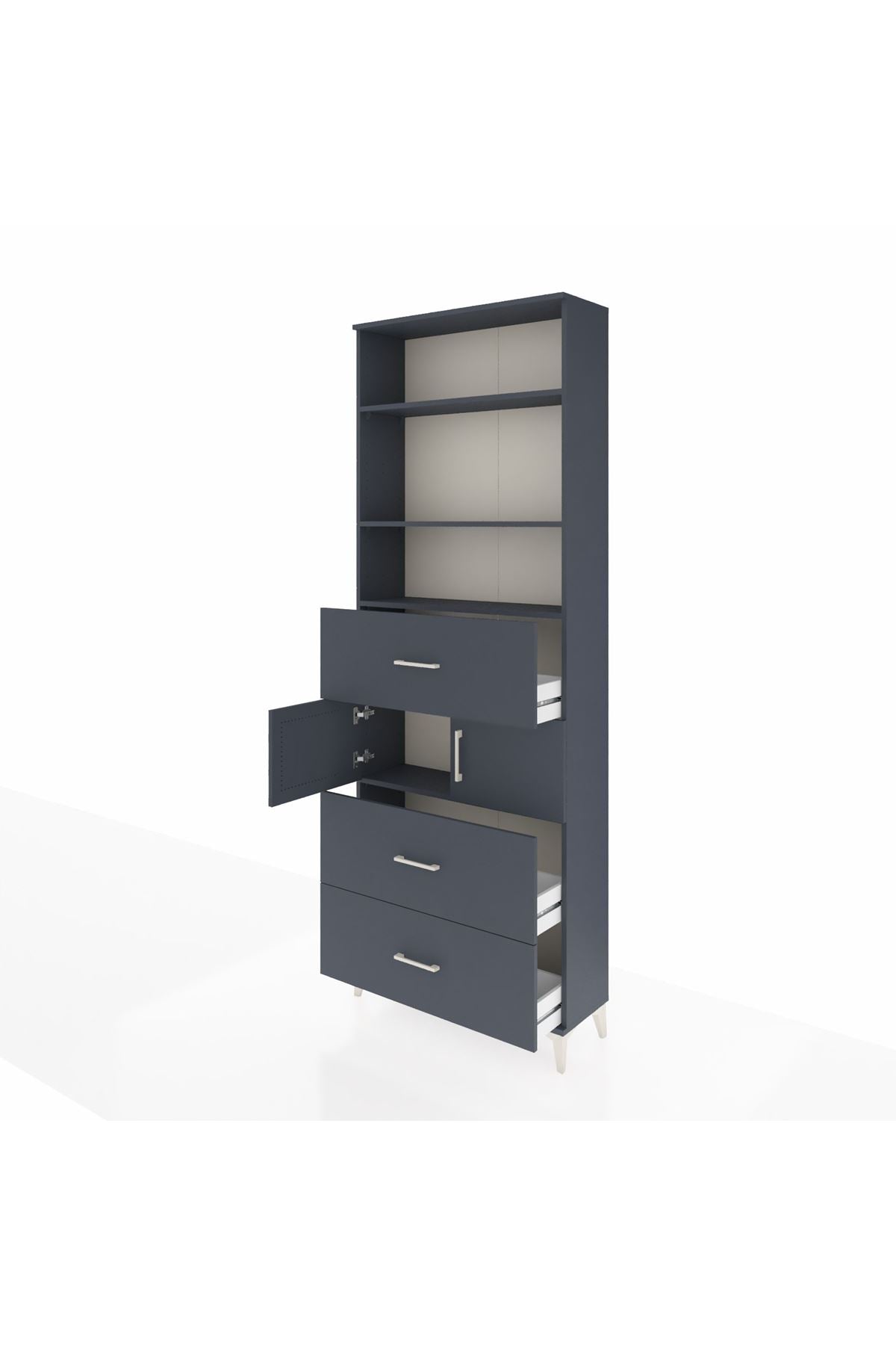 Arges Dolap 4 Raflı 3 Çekmeceli 2 Kapaklı 88x30x243 Antrasit-Antrasit