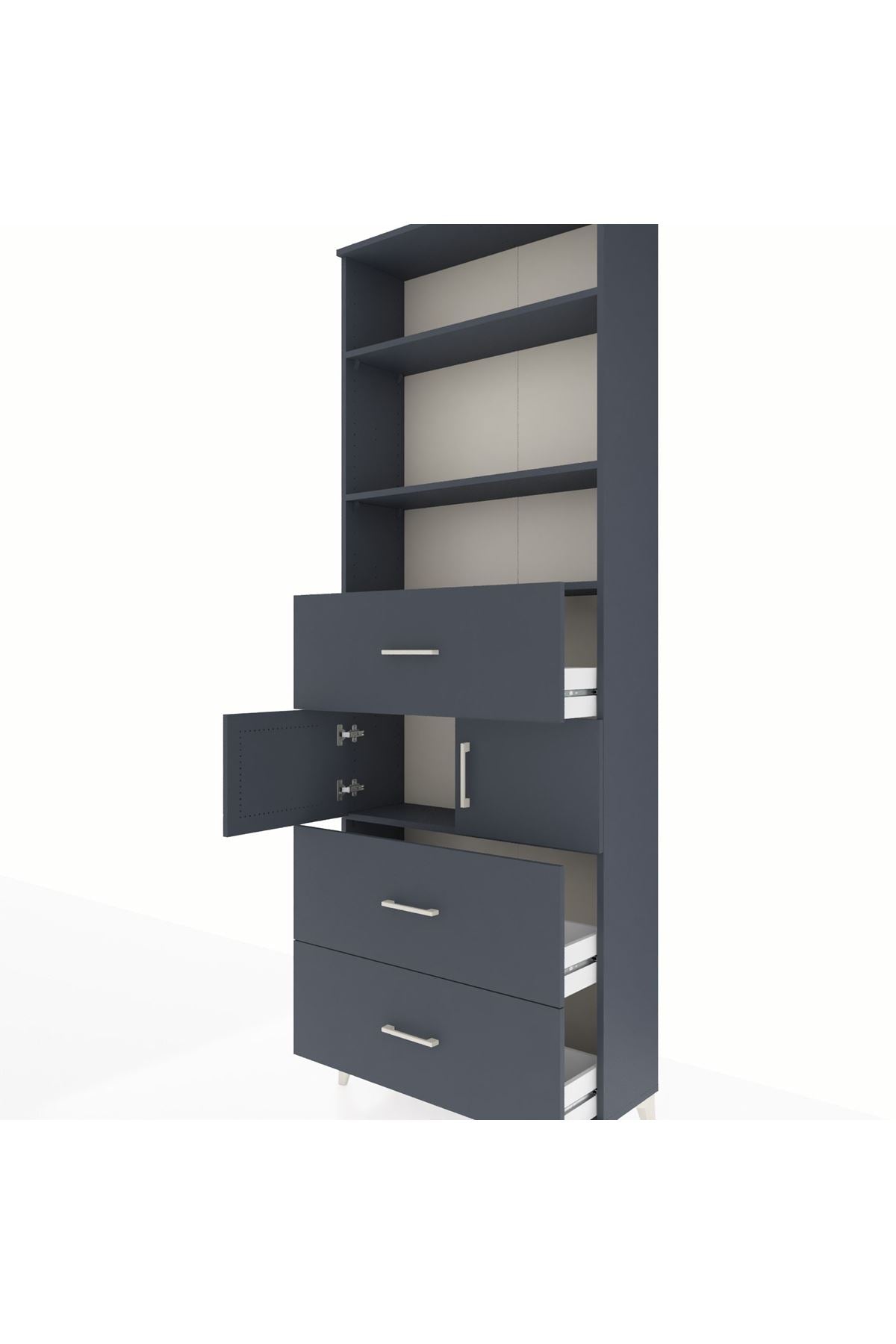 Arges Dolap 4 Raflı 3 Çekmeceli 2 Kapaklı 88x30x243 Antrasit-Antrasit