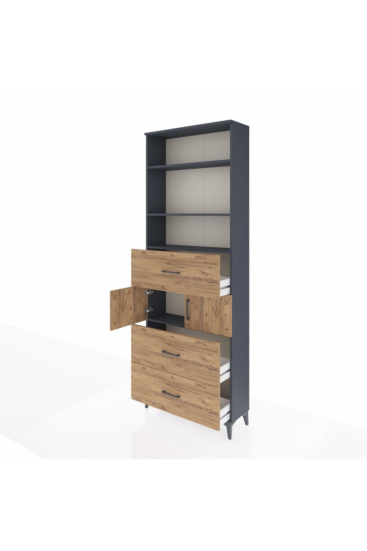 Arges Dolap 4 Raflı 3 Çekmeceli 2 Kapaklı 88x30x243 Antrasit-Çam