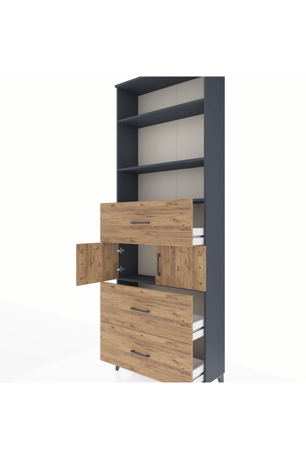 Arges Dolap 4 Raflı 3 Çekmeceli 2 Kapaklı 88x30x243 Antrasit-Çam