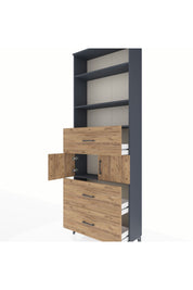 Arges Dolap 4 Raflı 3 Çekmeceli 2 Kapaklı 88x30x243 Antrasit-Çam