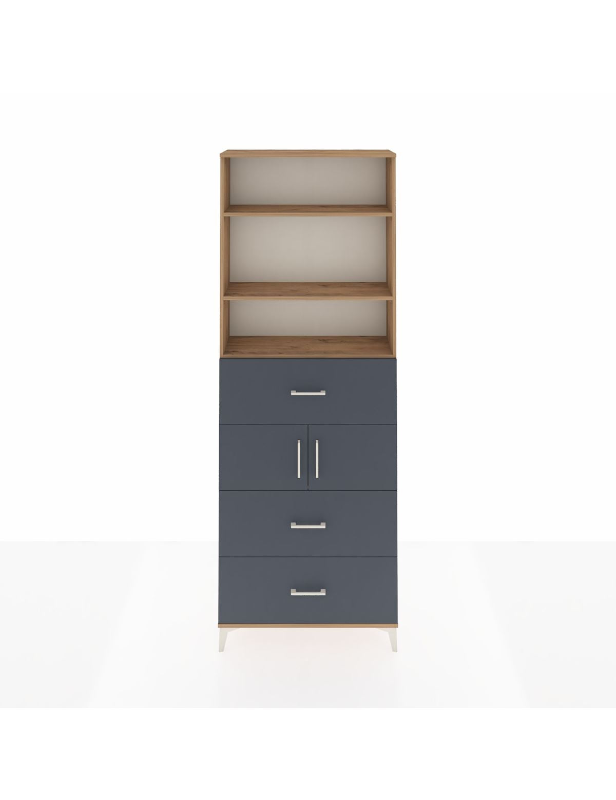 Arges Dolap 4 Raflı 3 Çekmeceli 2 Kapaklı 88x30x243 Çam-Antrasit