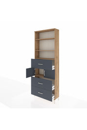 Arges Dolap 4 Raflı 3 Çekmeceli 2 Kapaklı 88x30x243 Çam-Antrasit