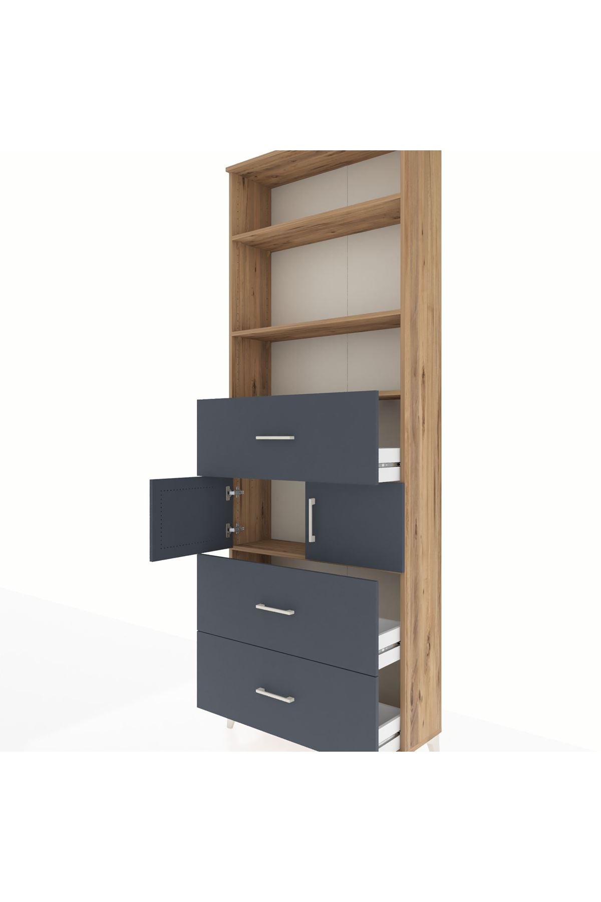 Arges Dolap 4 Raflı 3 Çekmeceli 2 Kapaklı 88x30x243 Çam-Antrasit