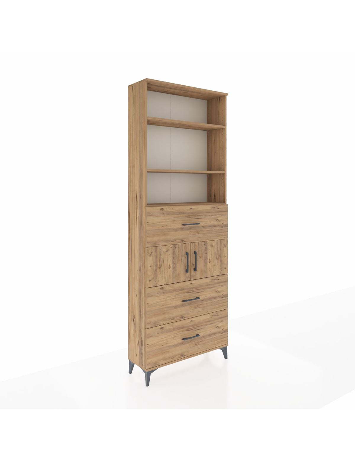 Arges Dolap 4 Raflı 3 Çekmeceli 2 Kapaklı 88x30x243 Çam-Çam