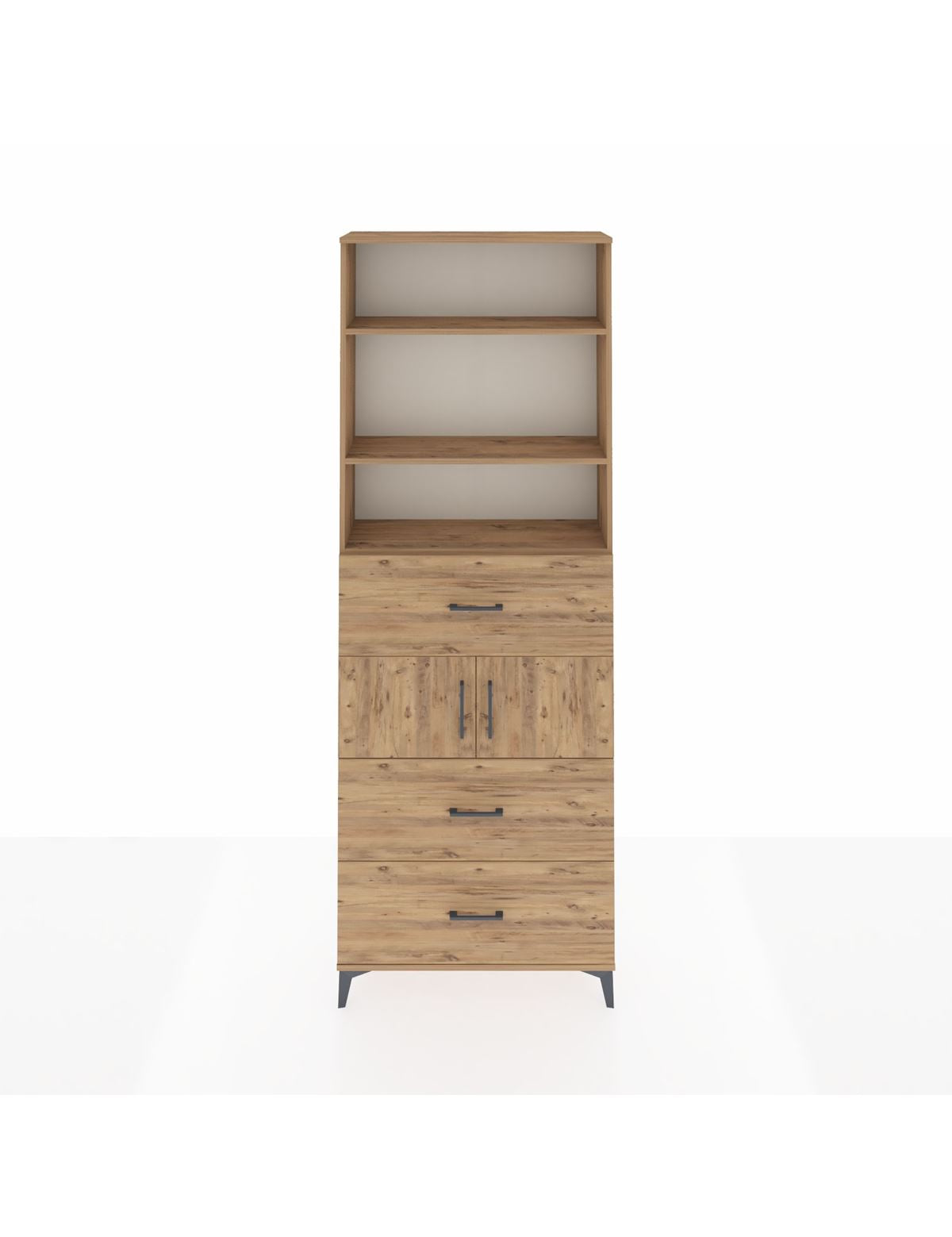 Arges Dolap 4 Raflı 3 Çekmeceli 2 Kapaklı 88x30x243 Çam-Çam