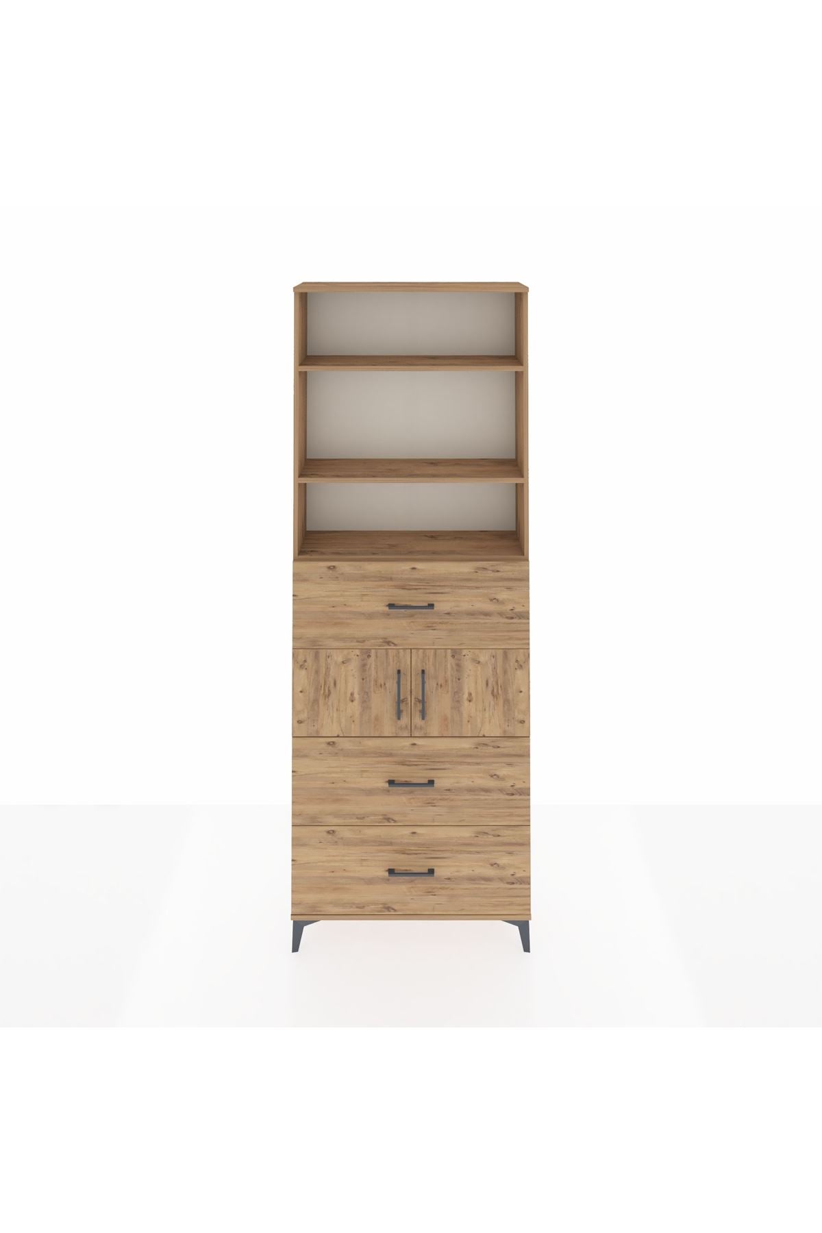 Arges Dolap 4 Raflı 3 Çekmeceli 2 Kapaklı 88x30x243 Çam-Çam