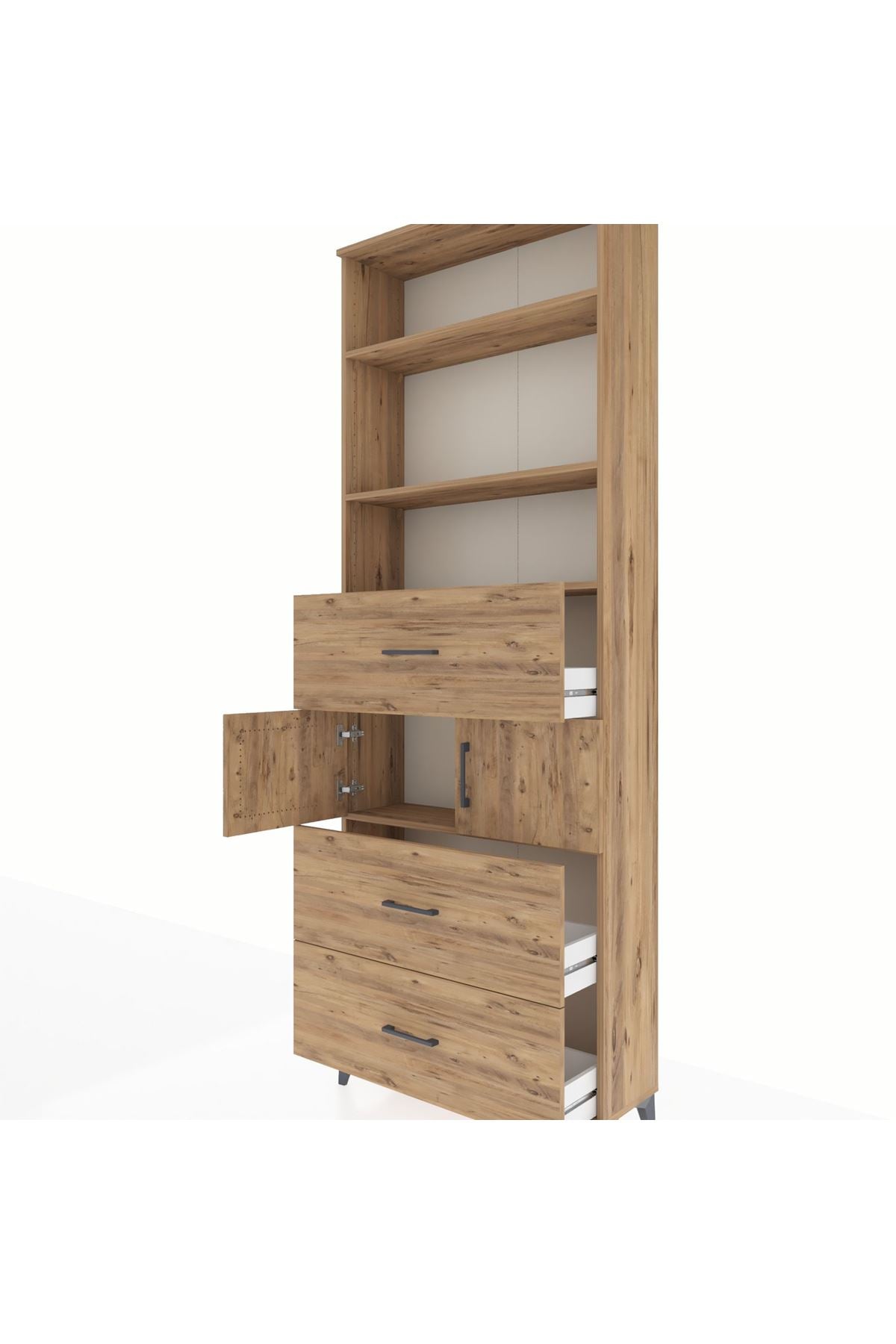 Arges Dolap 4 Raflı 3 Çekmeceli 2 Kapaklı 88x30x243 Çam-Çam