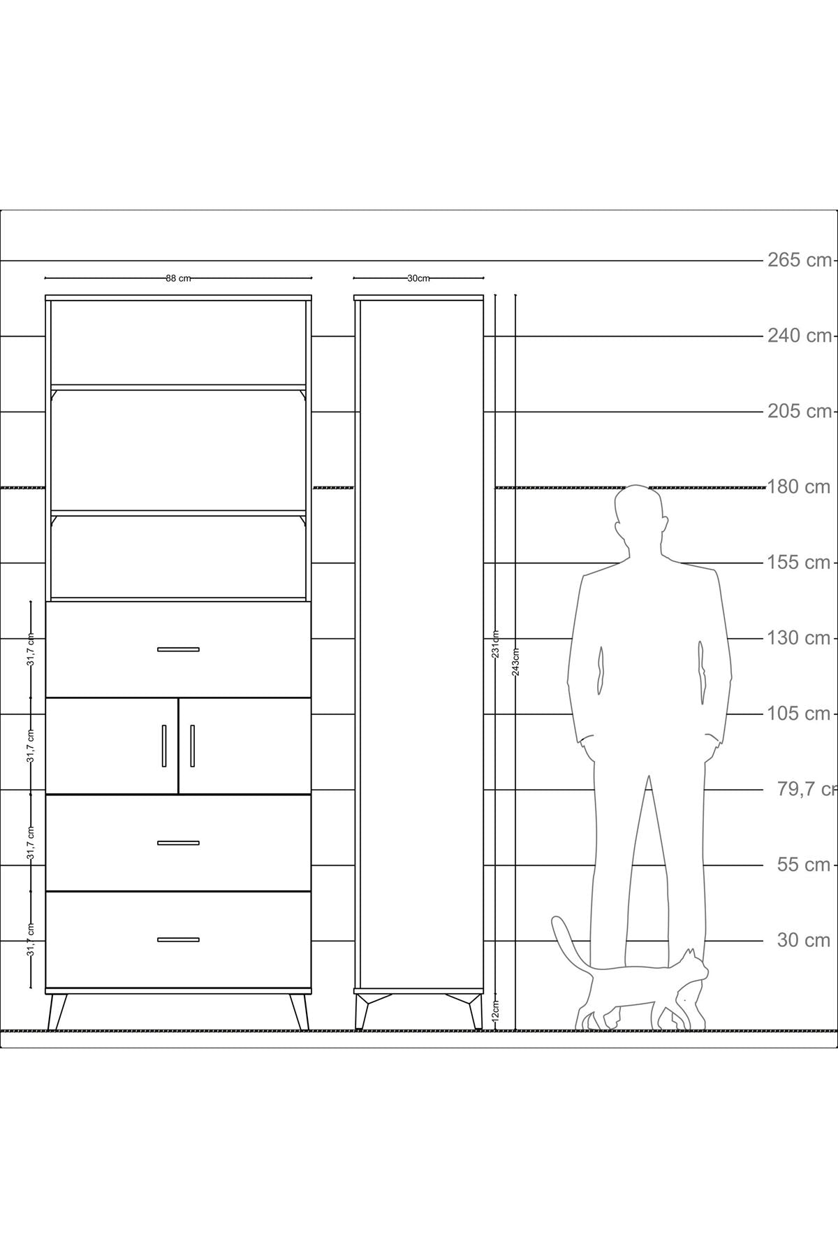 Arges Dolap 4 Raflı 3 Çekmeceli 2 Kapaklı 88x30x243 - S33M190V9A