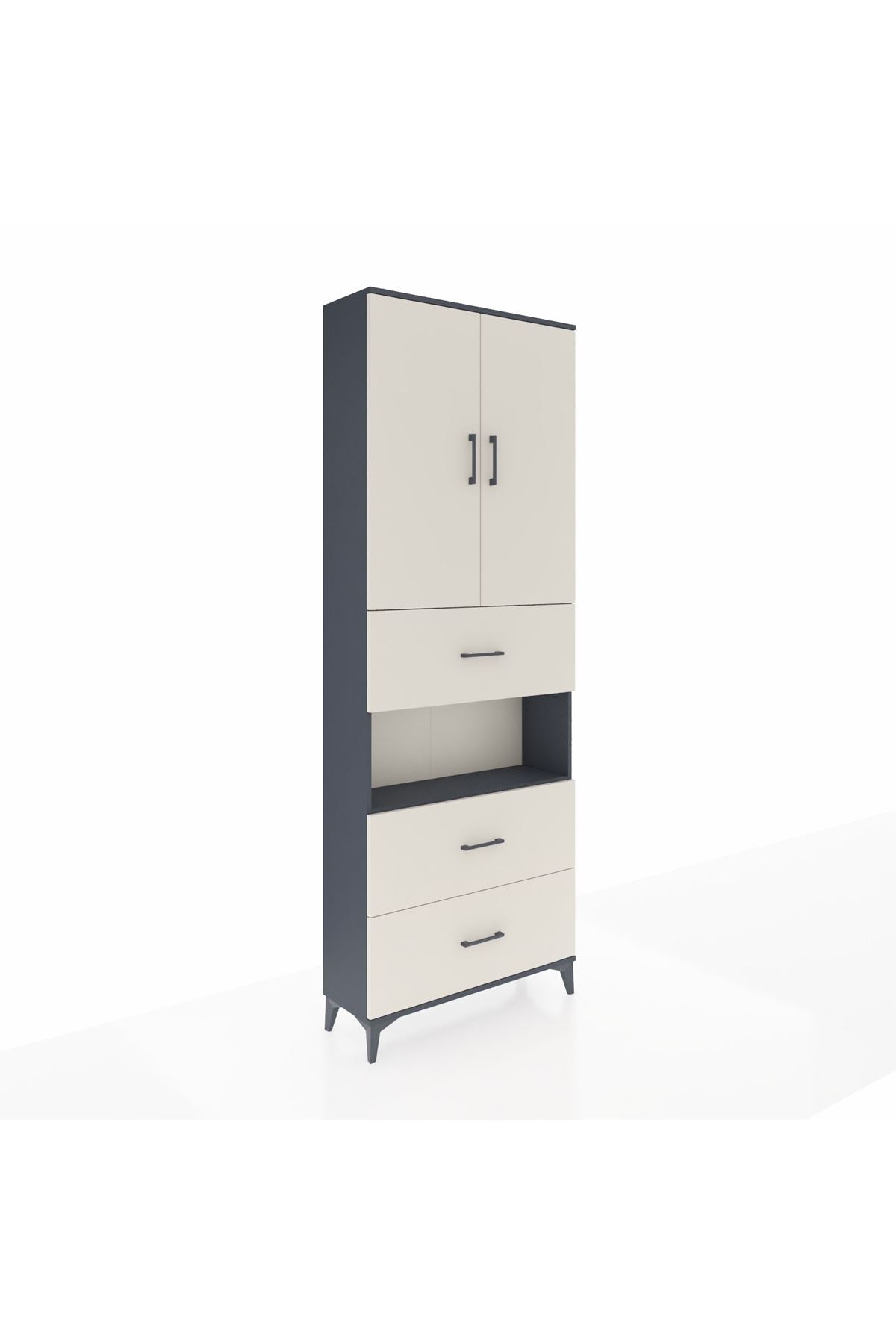 Arges Dolap 4 Raflı 3 Çekmeceli 2 Kapaklı 88x30x243 Antrasit-Aytaşı