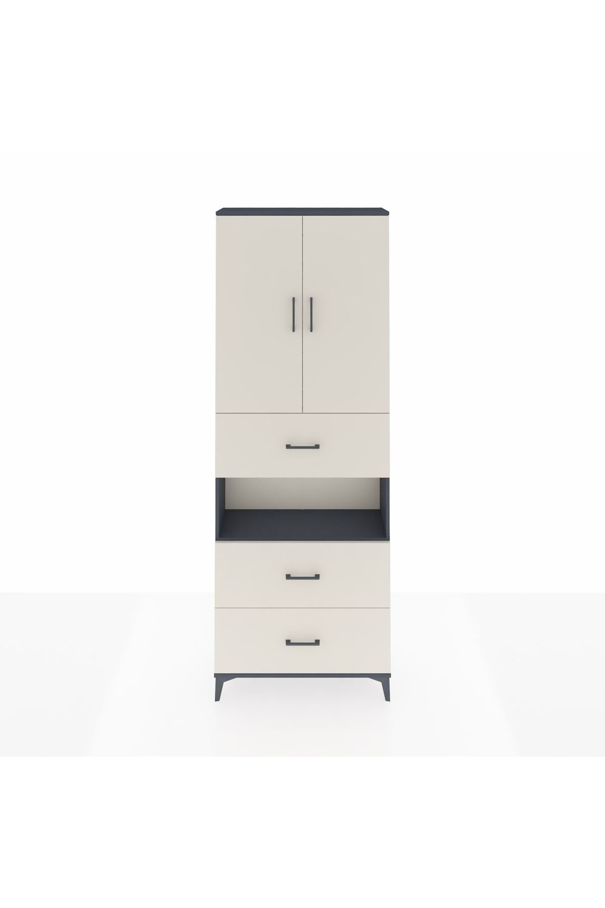 Arges Dolap 4 Raflı 3 Çekmeceli 2 Kapaklı 88x30x243 Antrasit-Aytaşı