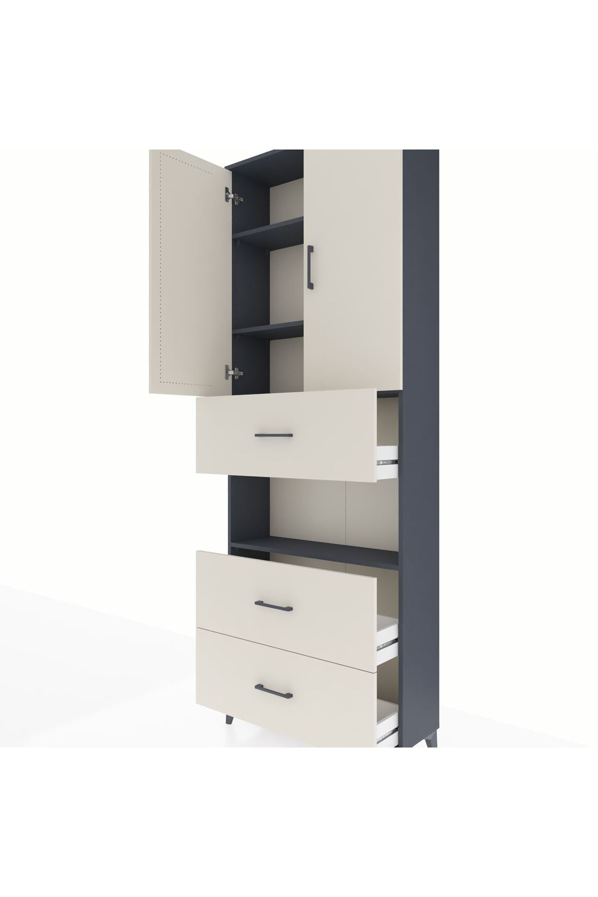 Arges Dolap 4 Raflı 3 Çekmeceli 2 Kapaklı 88x30x243 Antrasit-Aytaşı