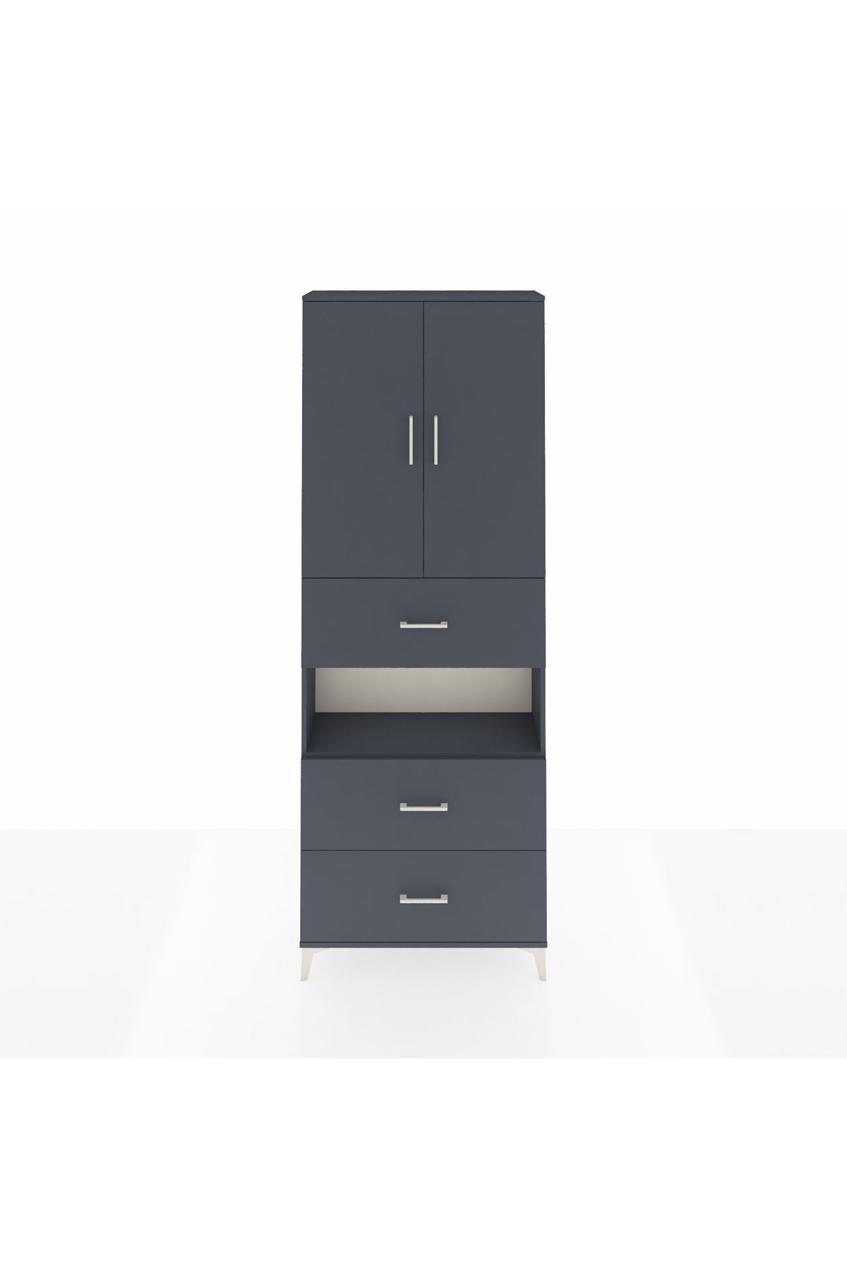 Arges Dolap 4 Raflı 3 Çekmeceli 2 Kapaklı 88x30x243 Antrasit-Antrasit
