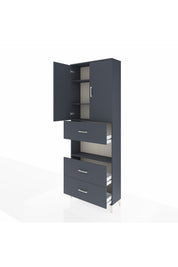 Arges Dolap 4 Raflı 3 Çekmeceli 2 Kapaklı 88x30x243 Antrasit-Antrasit