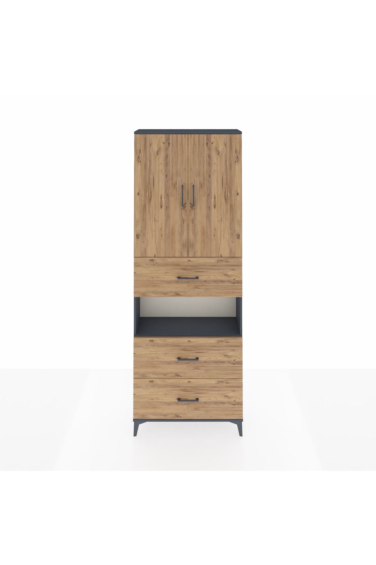 Arges Dolap 4 Raflı 3 Çekmeceli 2 Kapaklı 88x30x243 Antrasit-Çam