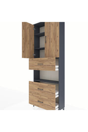 Arges Dolap 4 Raflı 3 Çekmeceli 2 Kapaklı 88x30x243 Antrasit-Çam
