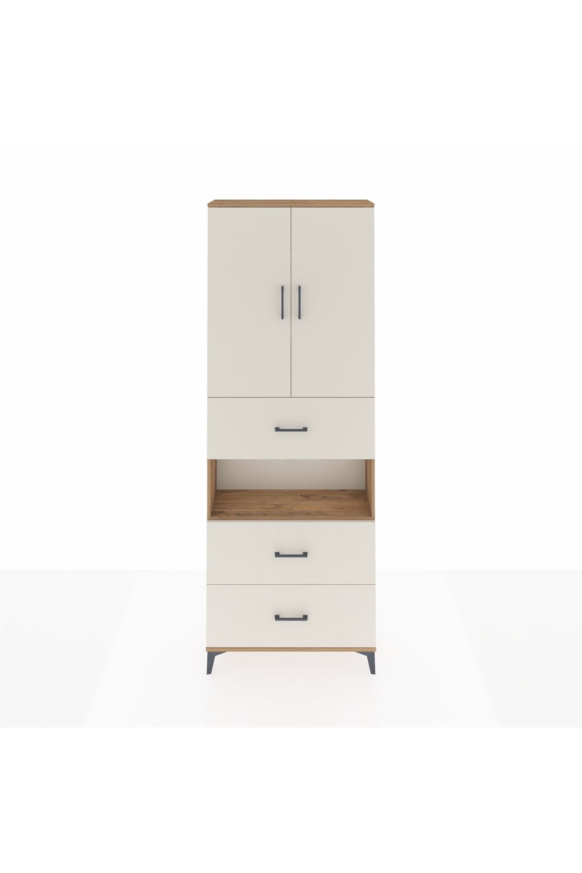 Arges Dolap 4 Raflı 3 Çekmeceli 2 Kapaklı 88x30x243 Çam-Aytaşı