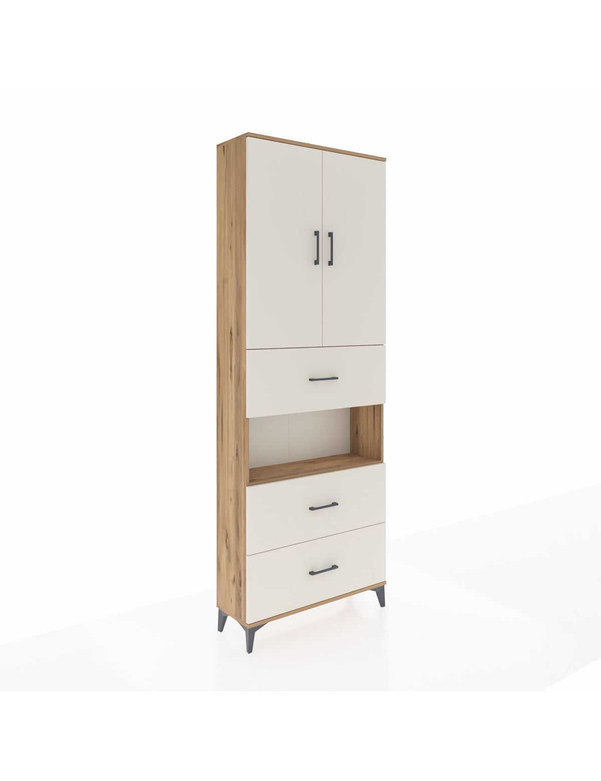 Arges Dolap 4 Raflı 3 Çekmeceli 2 Kapaklı 88x30x243 Çam-Aytaşı