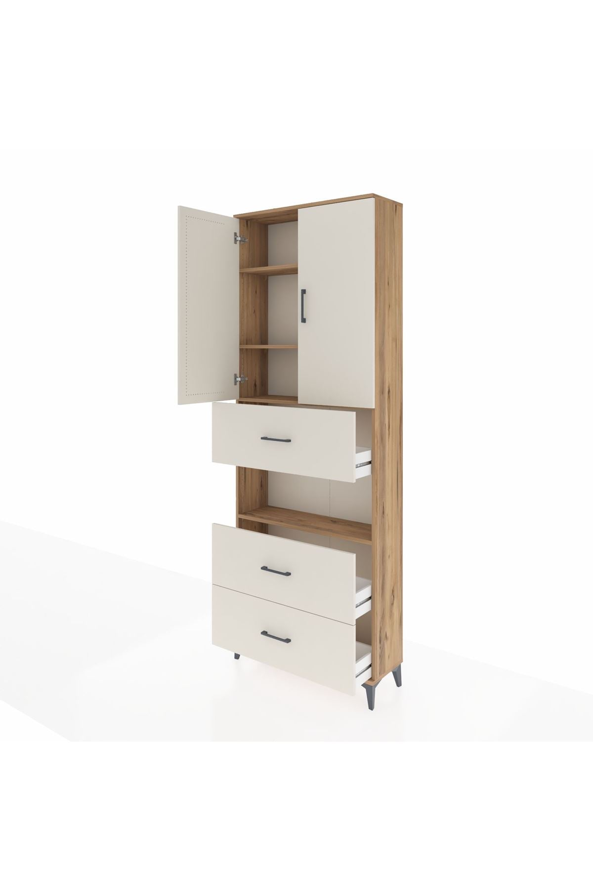 Arges Dolap 4 Raflı 3 Çekmeceli 2 Kapaklı 88x30x243 Çam-Aytaşı