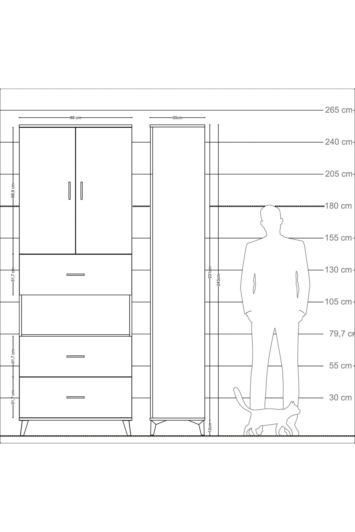 Arges Dolap 4 Raflı 3 Çekmeceli 2 Kapaklı 88x30x243 Çam-Aytaşı