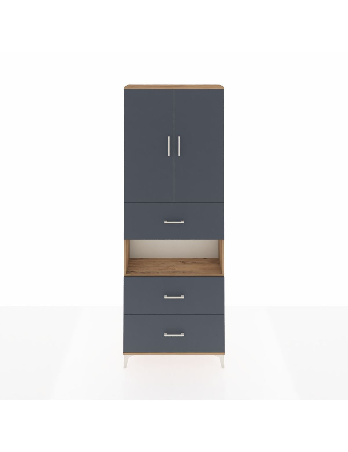 Arges Dolap 4 Raflı 3 Çekmeceli 2 Kapaklı 88x30x243 Çam-Antrasit